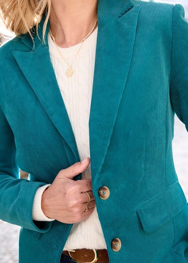 Cotton Traders Teal Blue Single Breasted Cord Blazer