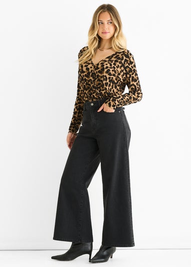 Gini London Brown Animal Wrap Jersey Bodysuit