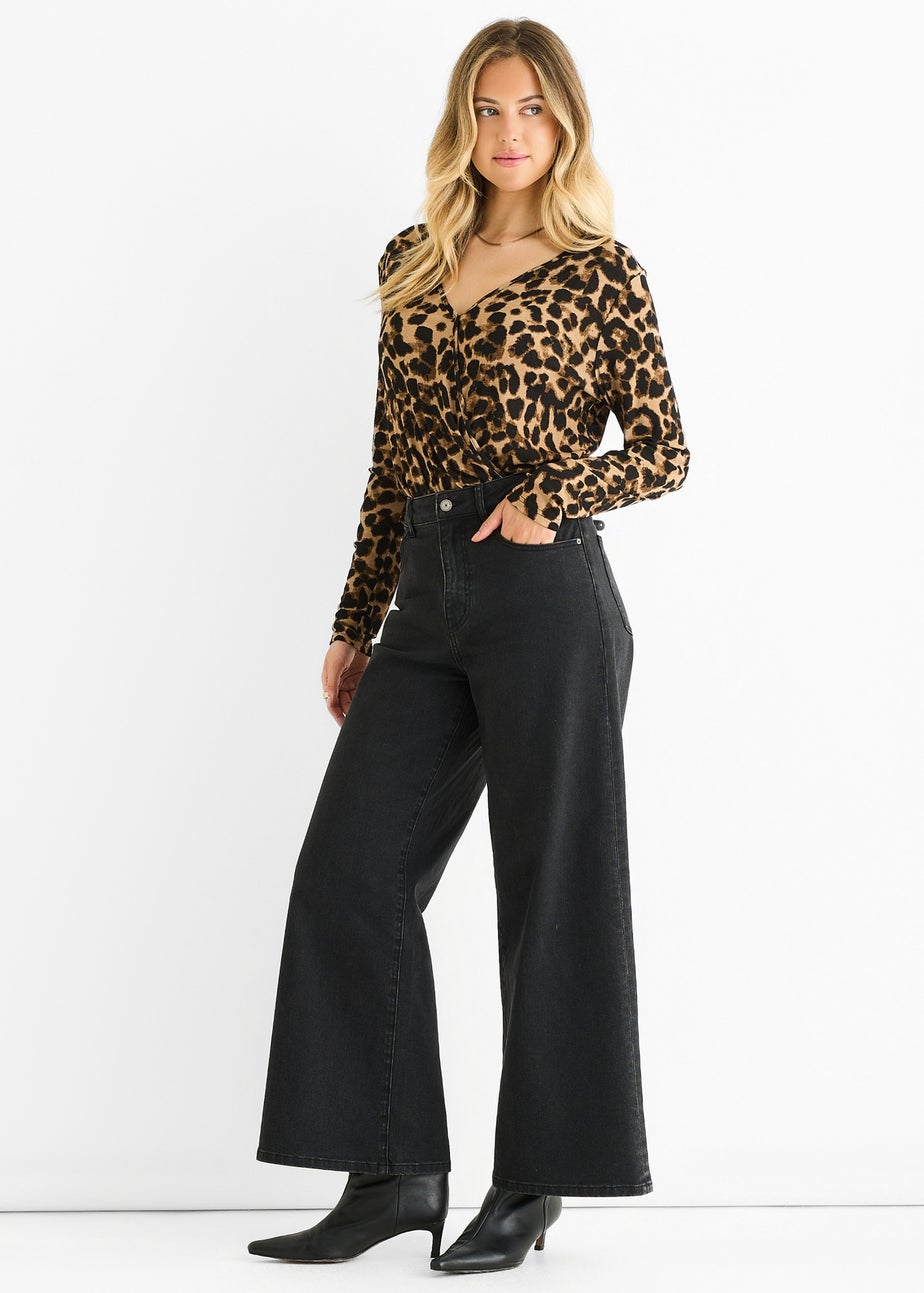 Gini London Brown Animal Wrap Jersey Bodysuit