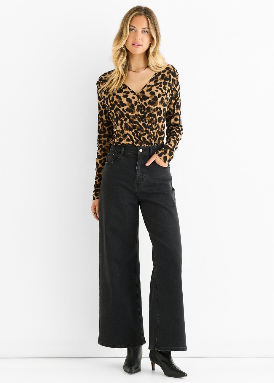 Gini London Brown Animal Wrap Jersey Bodysuit
