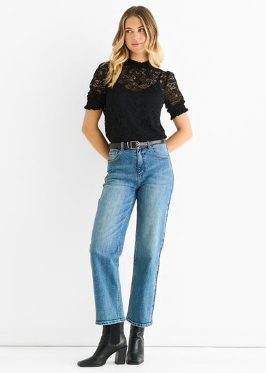 Gini London Black High Neck Lace Loose Fit Blouse