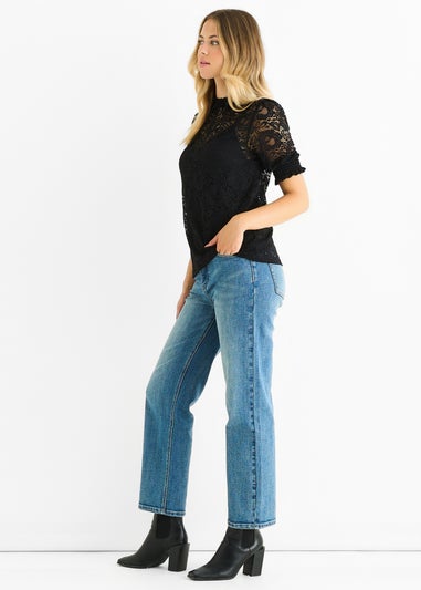 Gini London Black High Neck Lace Loose Fit Blouse