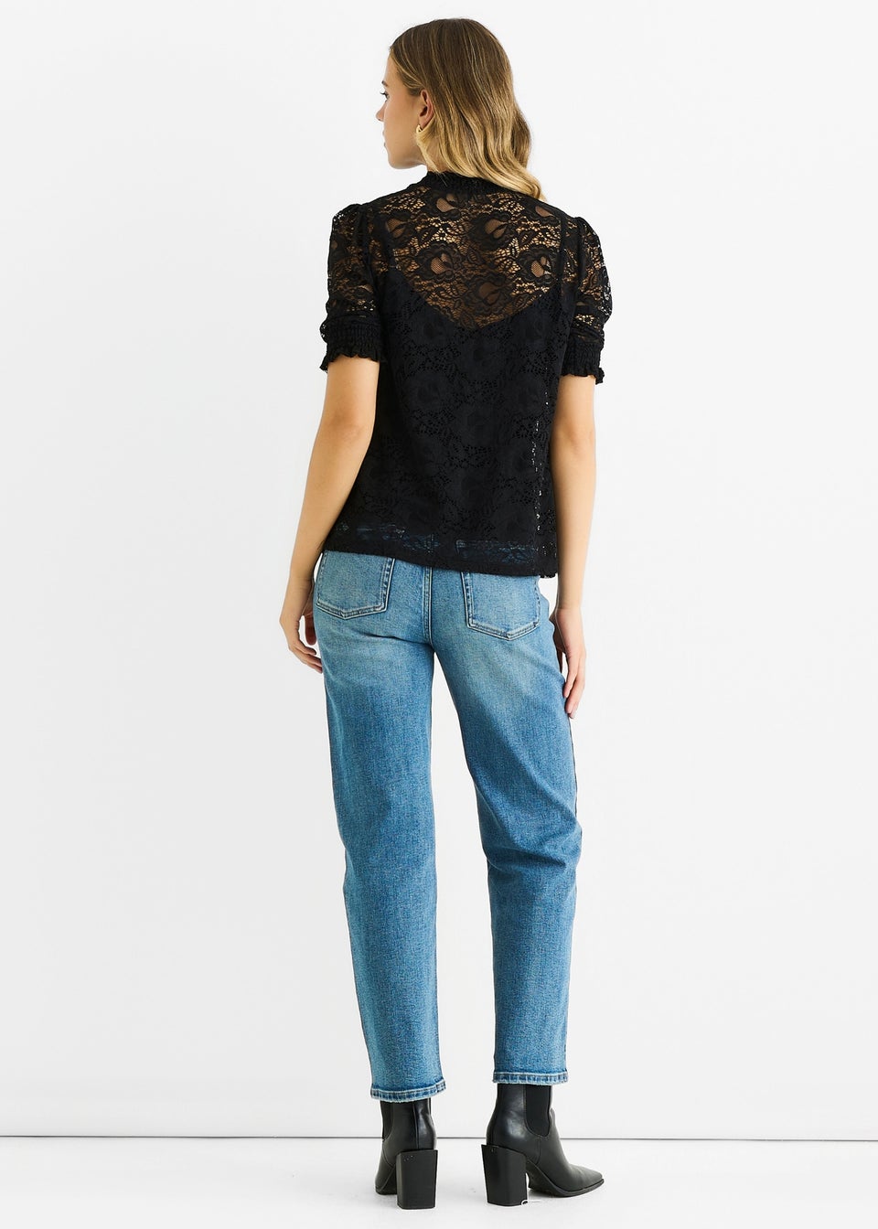 Gini London Black High Neck Lace Loose Fit Blouse