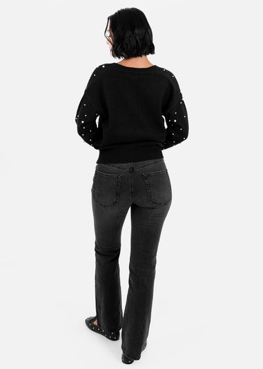 Lovedrobe Pearl Embellished Black Cardigan