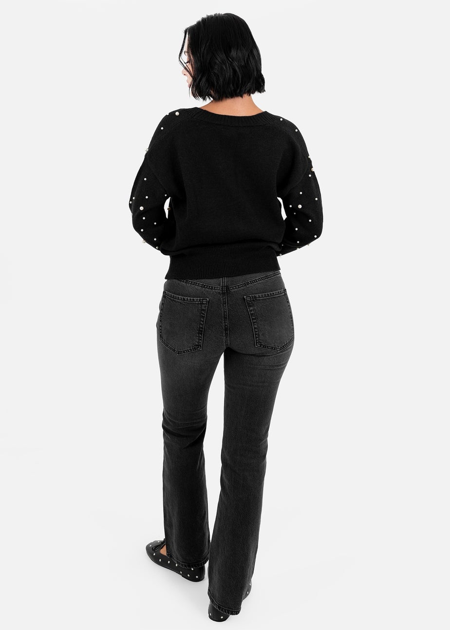 Lovedrobe Pearl Embellished Black Cardigan