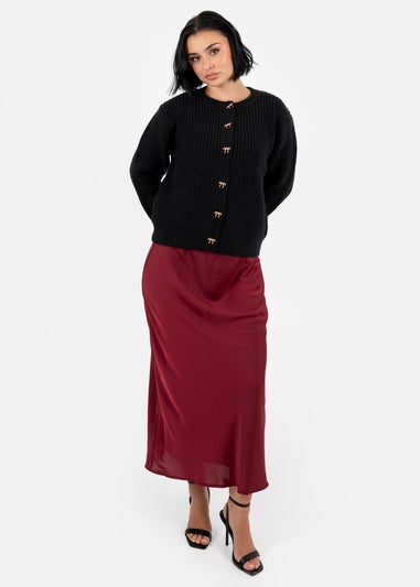 Lovedrobe Bow Button Round Neck Black Cardigan