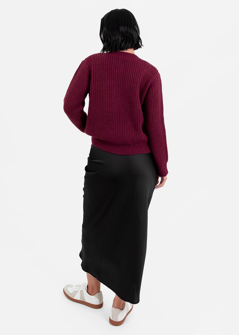 Lovedrobe Bow Button Round Neck Burgundy Cardigan