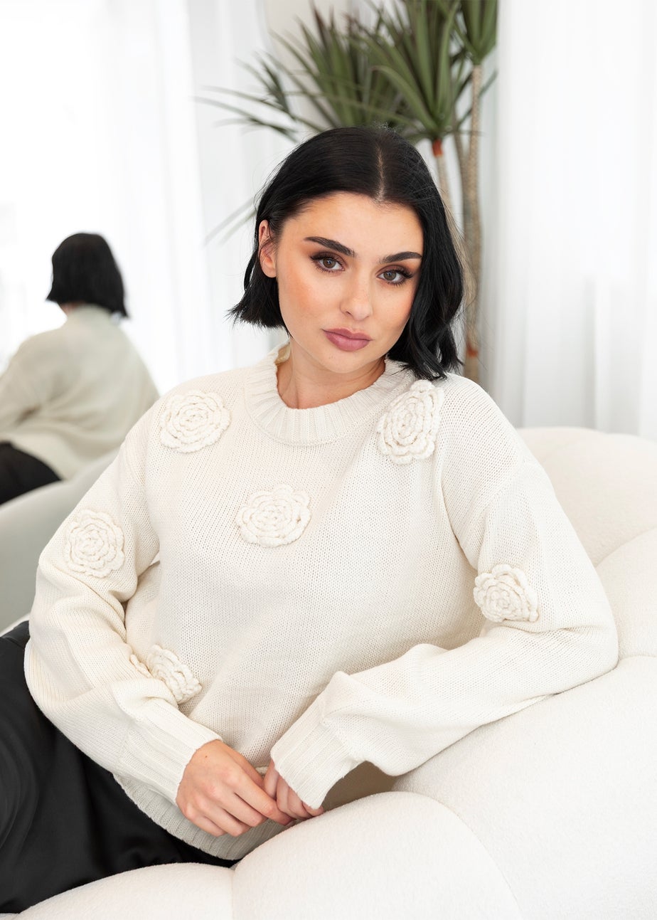 Lovedrobe Cream Floral Applique Jumper
