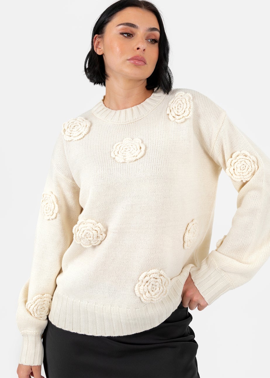Lovedrobe Cream Floral Applique Jumper