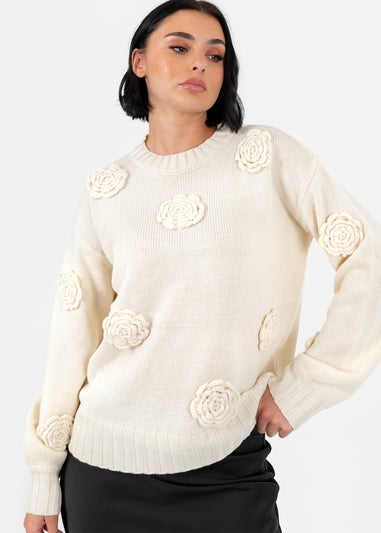 Lovedrobe Cream Floral Applique Jumper