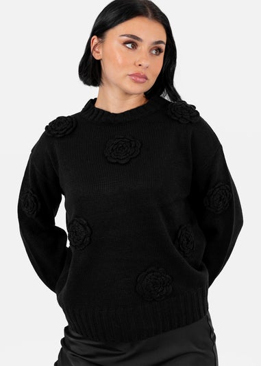 Lovedrobe Black Floral Applique Jumper