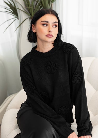 Lovedrobe Black Floral Applique Jumper
