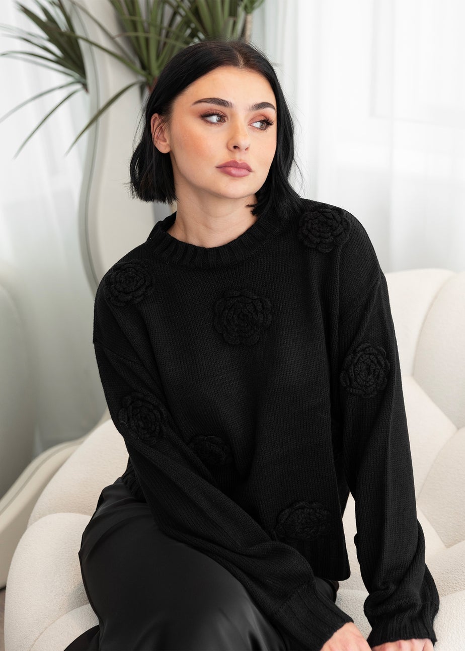 Lovedrobe Black Floral Applique Jumper