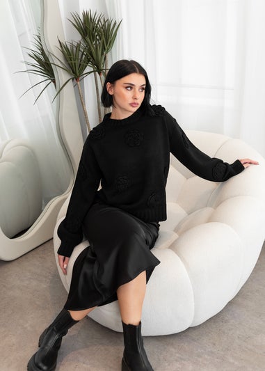Lovedrobe Black Floral Applique Jumper
