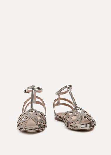 Linzi Santi Grey Faux Leather Caged Flat Sandal
