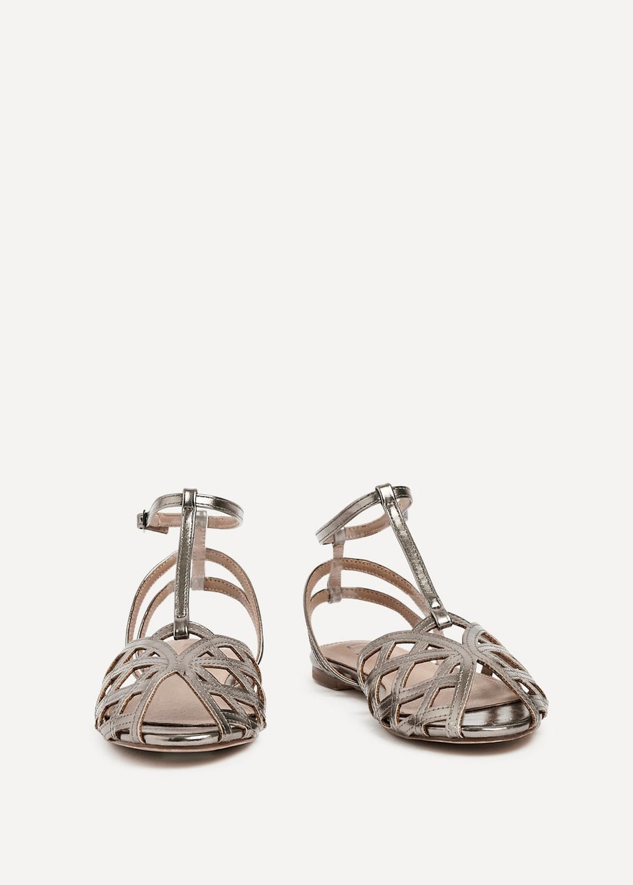 Linzi Santi Grey Faux Leather Caged Flat Sandal