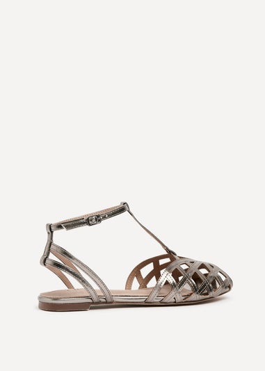 Linzi Santi Grey Faux Leather Caged Flat Sandal