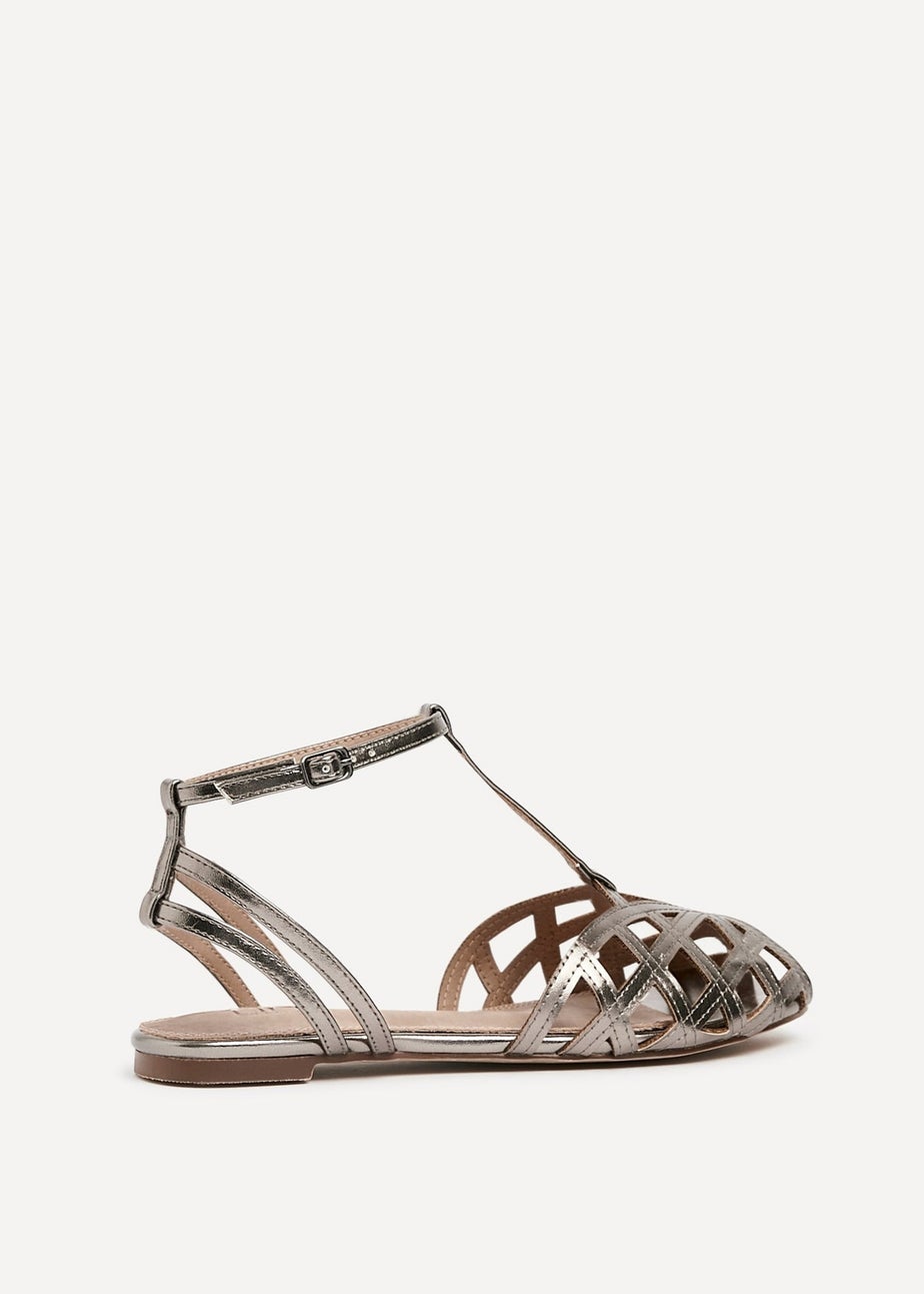 Linzi Santi Grey Faux Leather Caged Flat Sandal