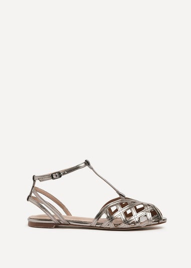 Linzi Santi Grey Faux Leather Caged Flat Sandal