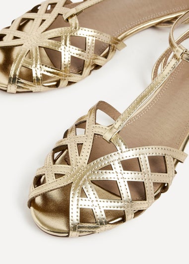 Linzi Santi Gold Faux Leather Caged Flat Sandal