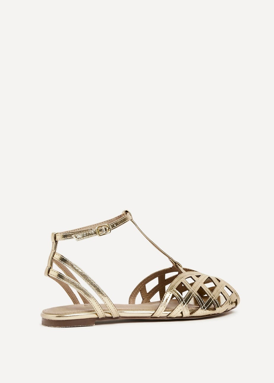 Linzi Santi Gold Faux Leather Caged Flat Sandal