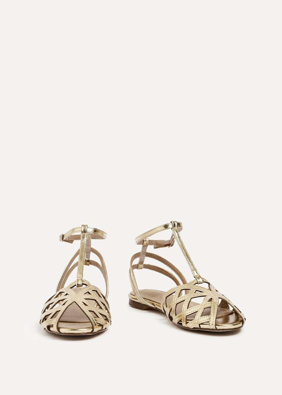Linzi Santi Gold Faux Leather Caged Flat Sandal