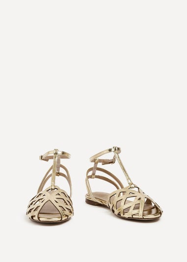 Linzi Santi Gold Faux Leather Caged Flat Sandal