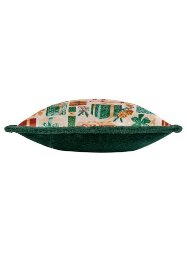 Furn All Wrapped Up Velvet Faux Fur Emerald/Red Cushion