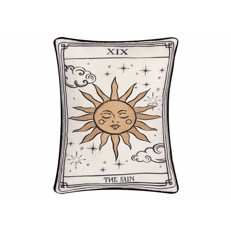 Furn Celestial Stories Embroidered Velvet Linen Cushion