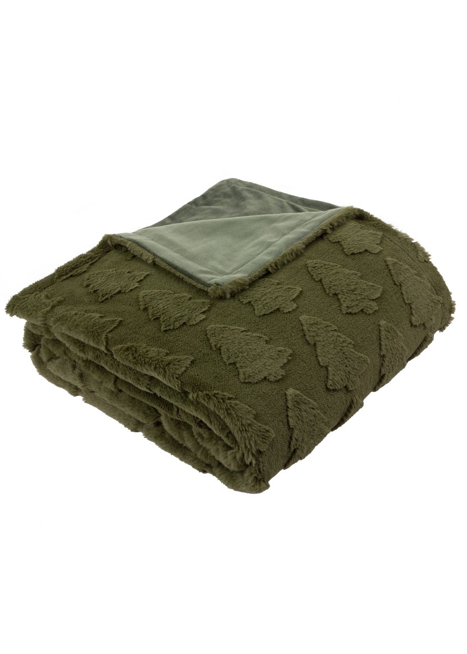 Furn Pines Faux Fur Forest Green Throw