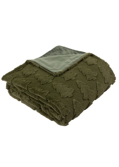 Furn Pines Faux Fur Forest Green Throw