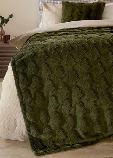Furn Pines Faux Fur Forest Green Throw