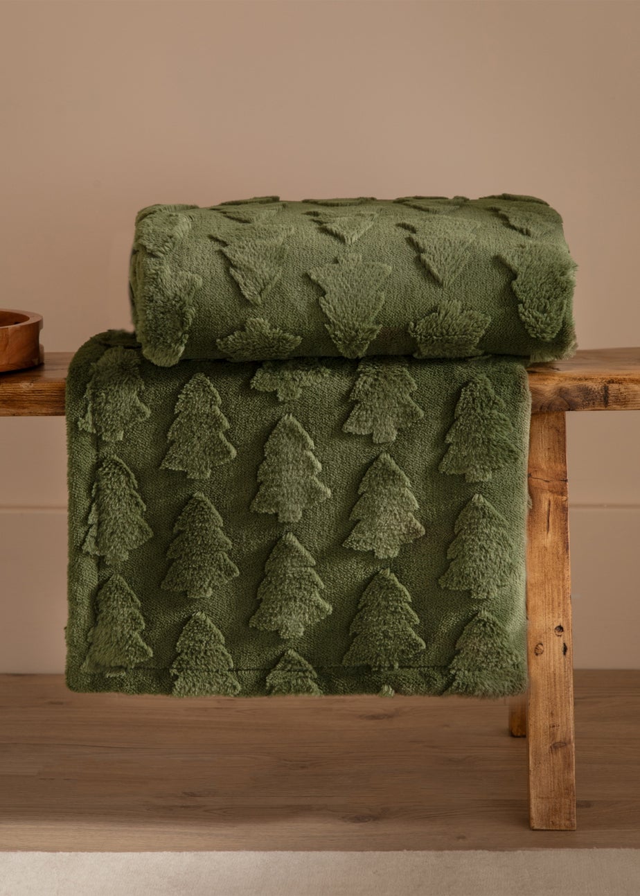 Furn Pines Faux Fur Forest Green Throw