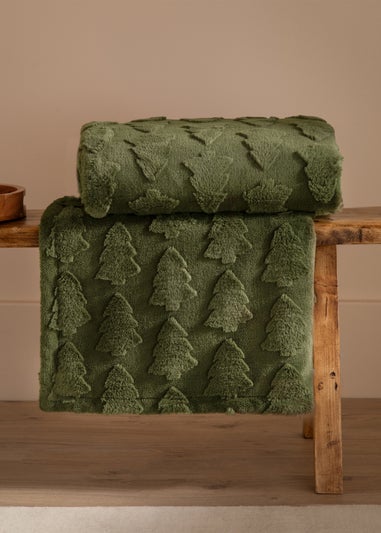 Furn Pines Faux Fur Forest Green Throw