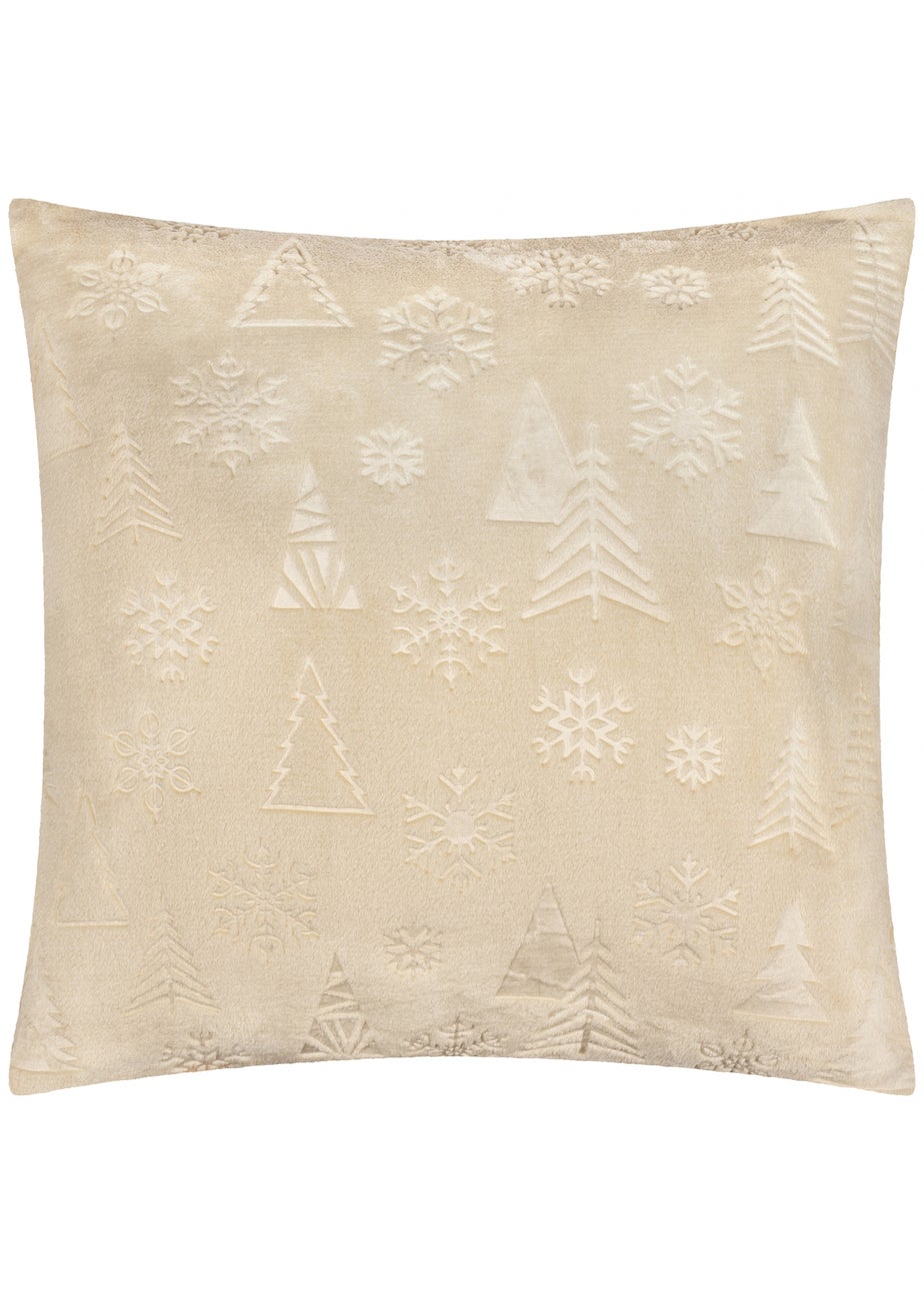 Furn Festive Time Embossed Fleece Natural Cushion