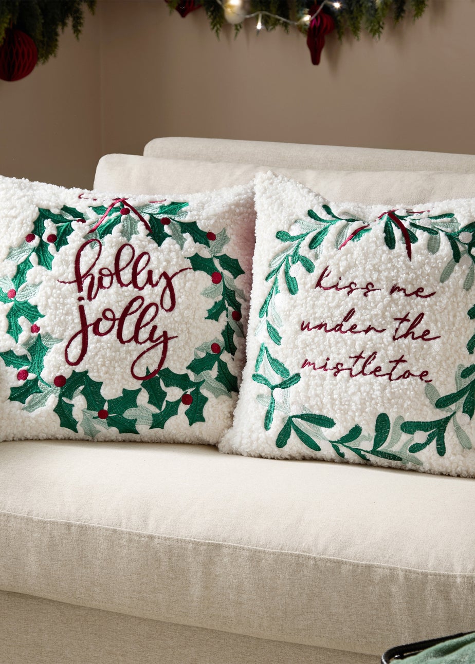 Furn Mistletoe Wreath Embroidered Multi Cushion