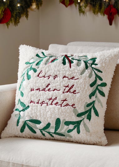 Furn Mistletoe Wreath Embroidered Multi Cushion