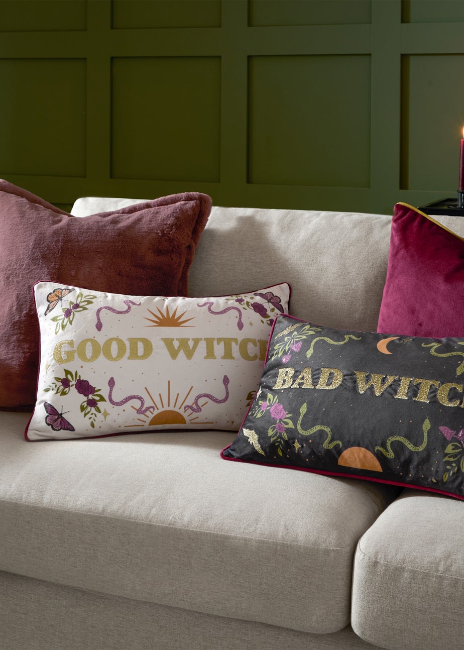 Furn Good Witch Embroidered Velvet Angel White Cushion