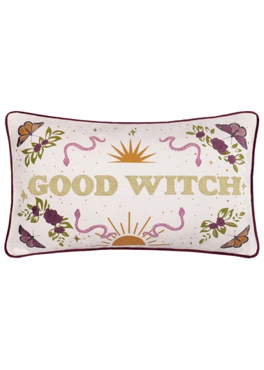 Furn Good Witch Embroidered Velvet Angel White Cushion