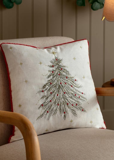 Wylder Nature Twinkling Tree Embroidered Natural Cushion