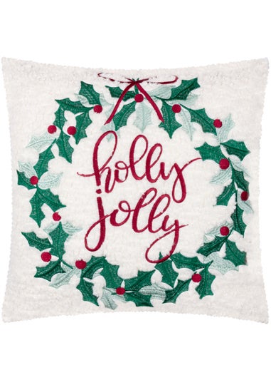 Furn Holly Wreath Embroidered Multi Cushion