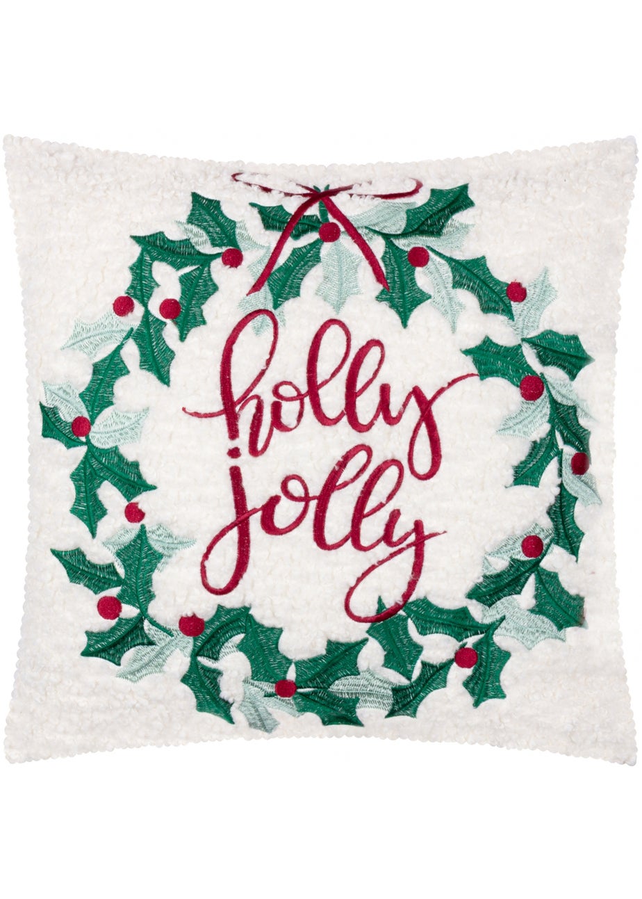 Furn Holly Wreath Embroidered Multi Cushion
