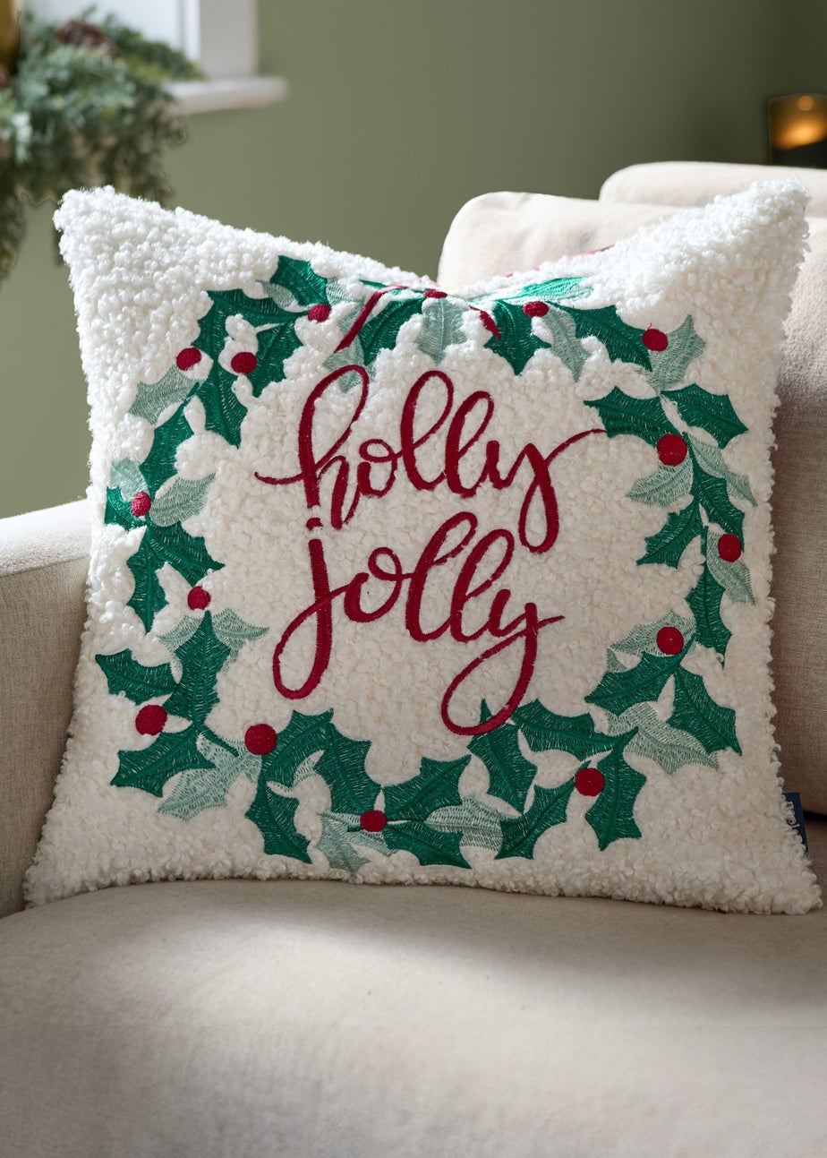 Furn Holly Wreath Embroidered Multi Cushion