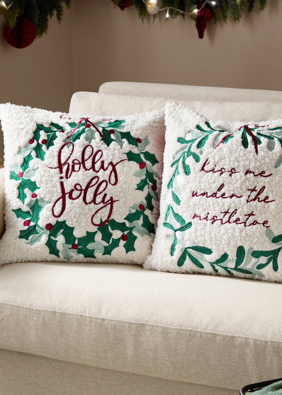 Furn Holly Wreath Embroidered Multi Cushion