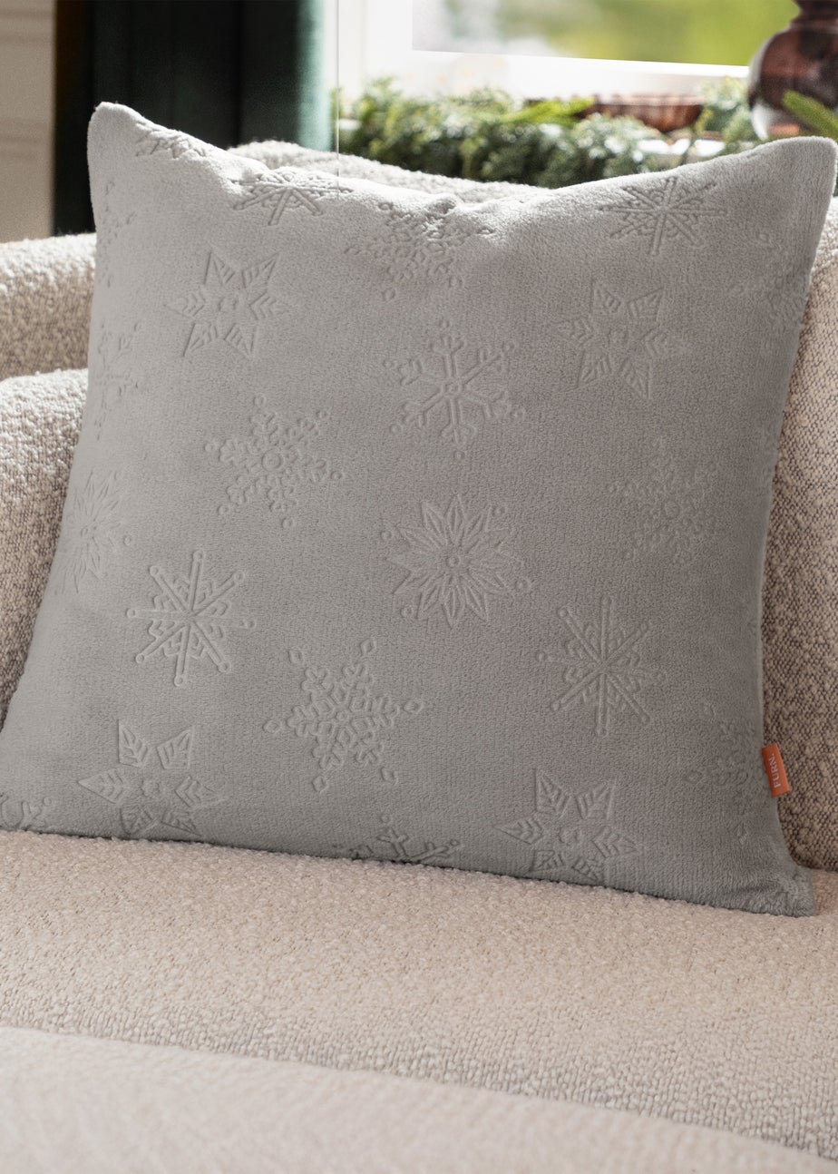 Furn Snowflakes Embossed Grey Cushion