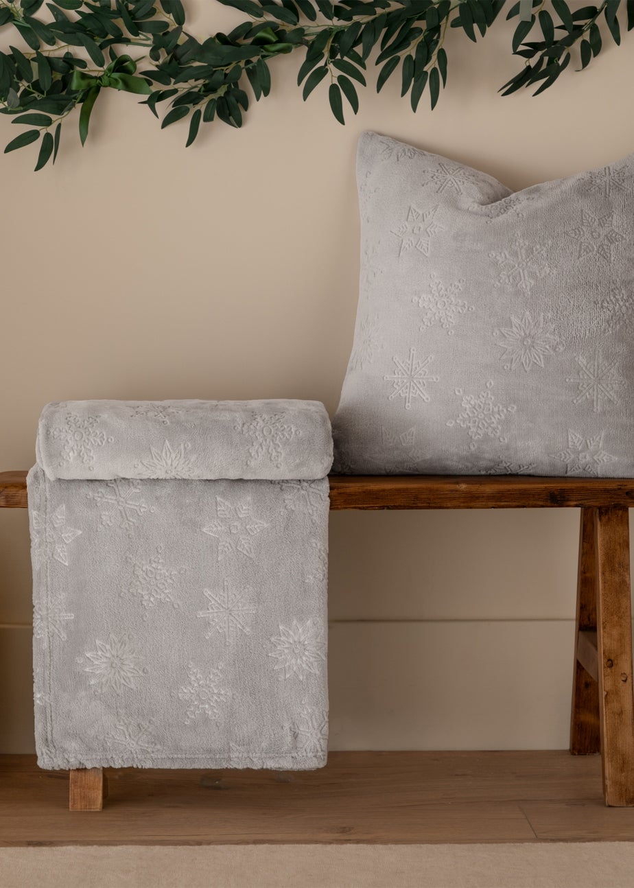 Furn Snowflakes Embossed Grey Cushion