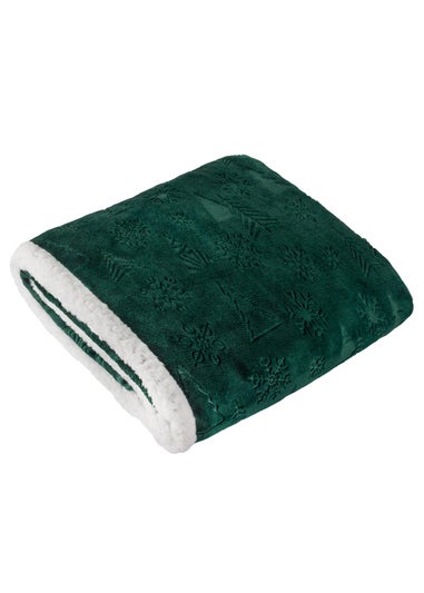 Furn Festive Time Sherpa Fleece Embossed Emerald Throw
