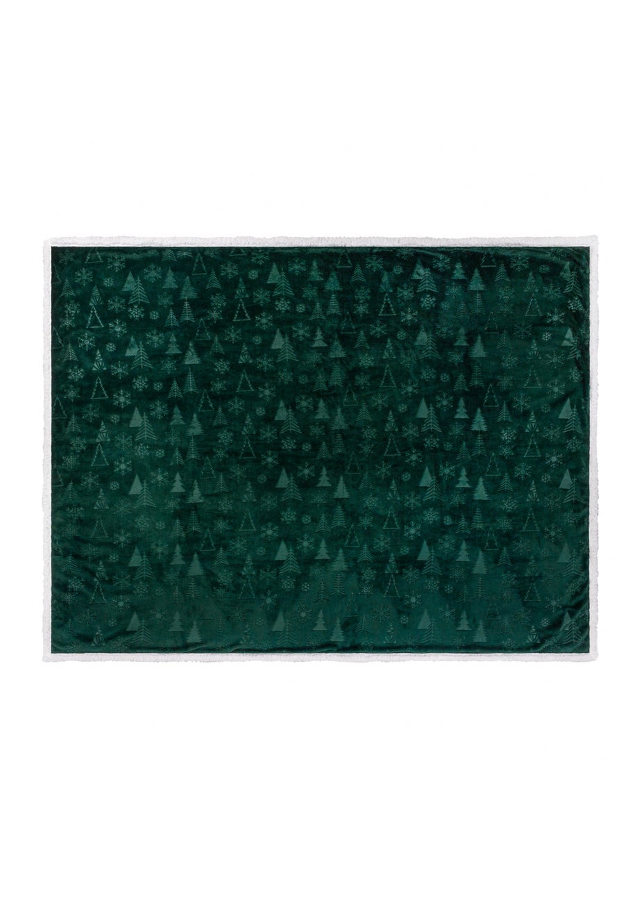 Furn Festive Time Sherpa Fleece Embossed Emerald Throw