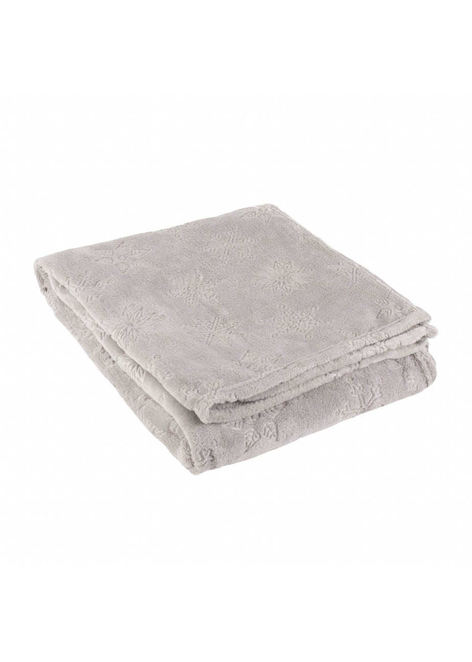 Furn Snowflakes Soft Flannel Fleece Grey Throw