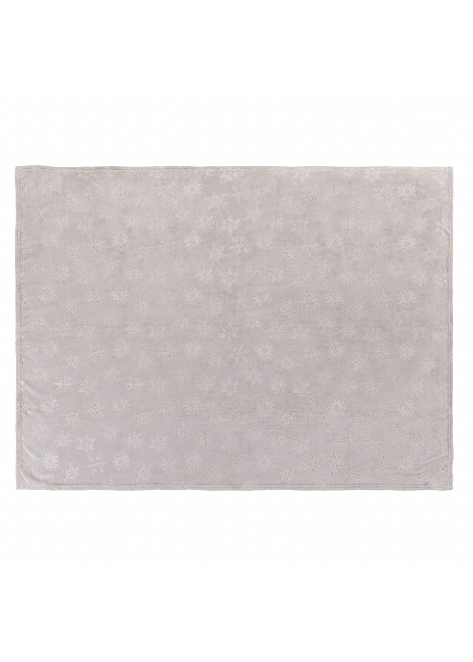 Furn Snowflakes Soft Flannel Fleece Grey Throw